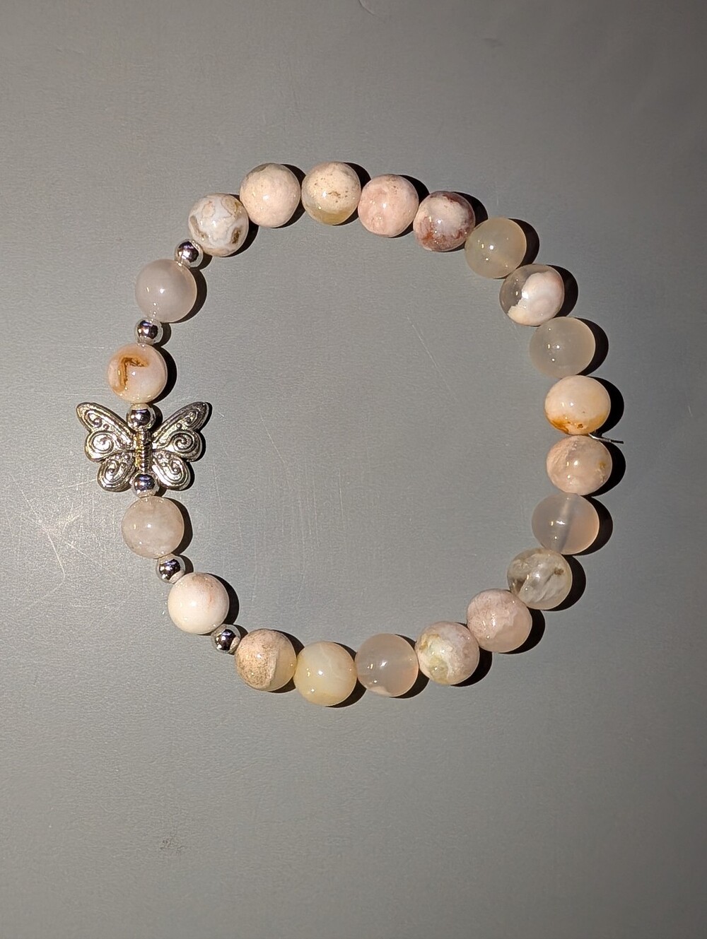 Flower Agate Bracelet With Butterfly